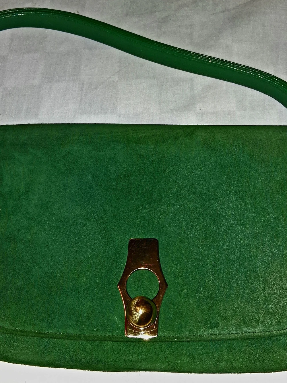 Green Suede Shoulder Bag with Gold Hardware
